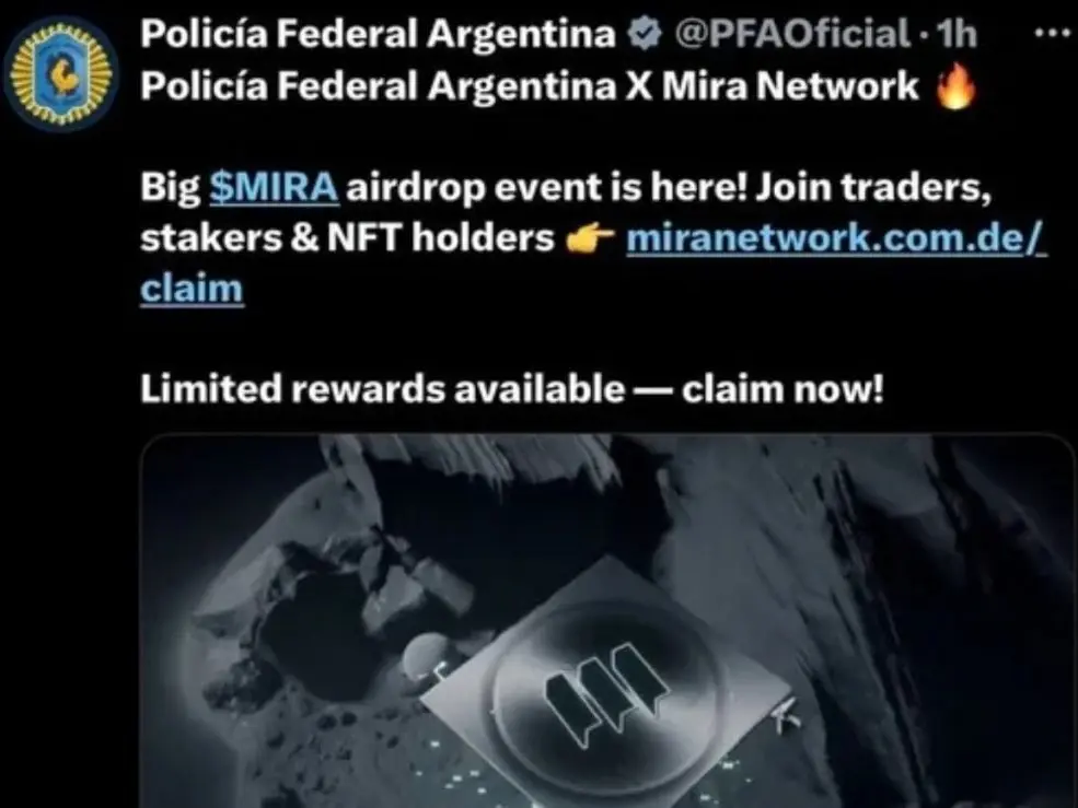 Hackearon la cuenta de la Policía Federal en X para difundir una criptomoneda