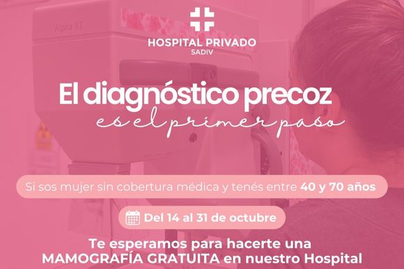 Octubre Rosa: el Hospital Privado Sadiv practicará mamografías gratuitas