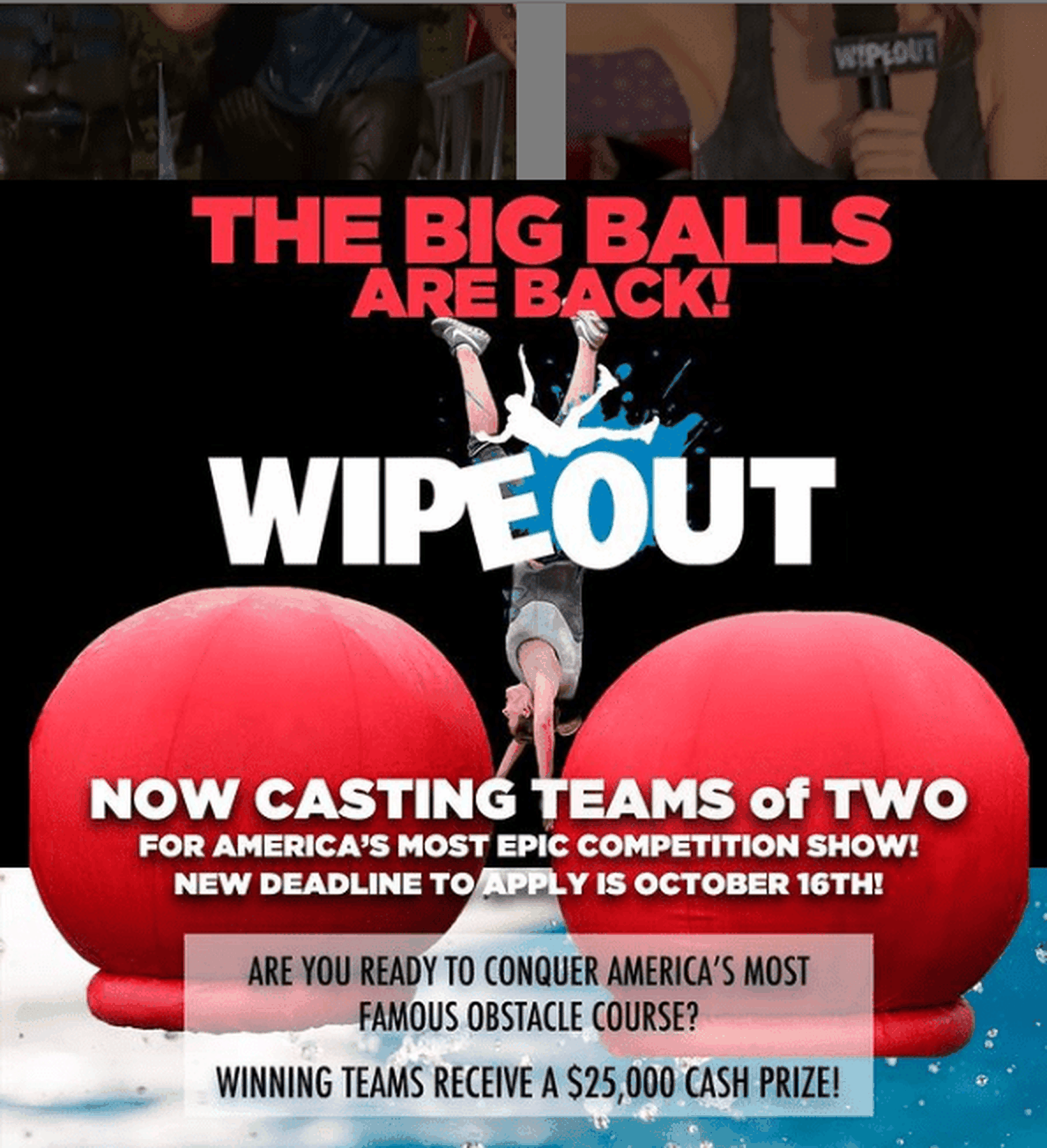 El anuncio de casting de Wipeout. Foto: Instagram