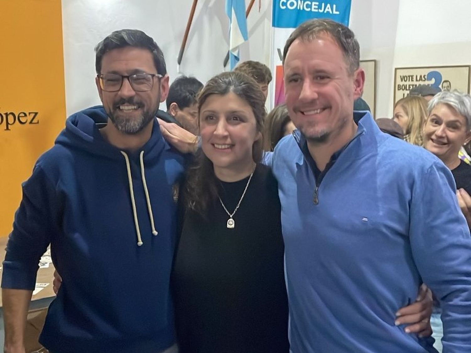 Pellegrini junto a la concejal electa Gisela Pouillastrou y el funcionario municipal Eugenio Bernabei. Foto: Gentileza