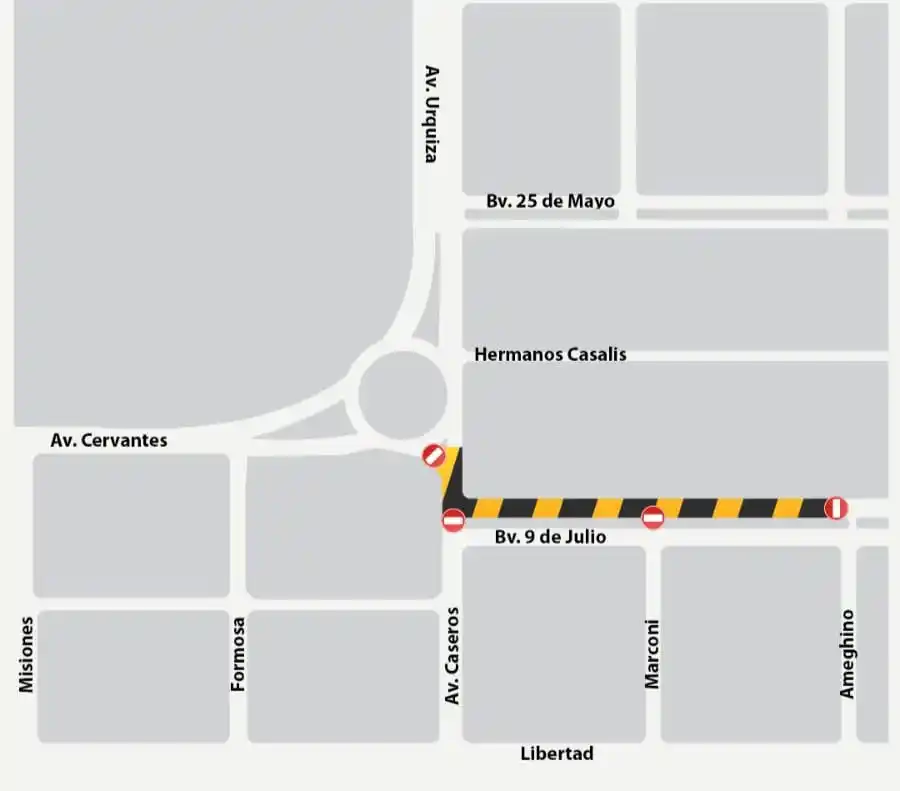 El mapa del corte provisorio de tránsito.