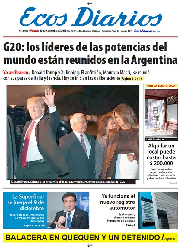 Tapa del 30 de noviembre de 2018