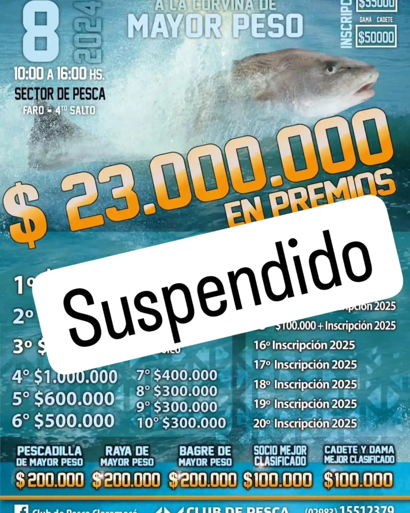 Se suspendió la 9na de “La corvina de mayor peso”