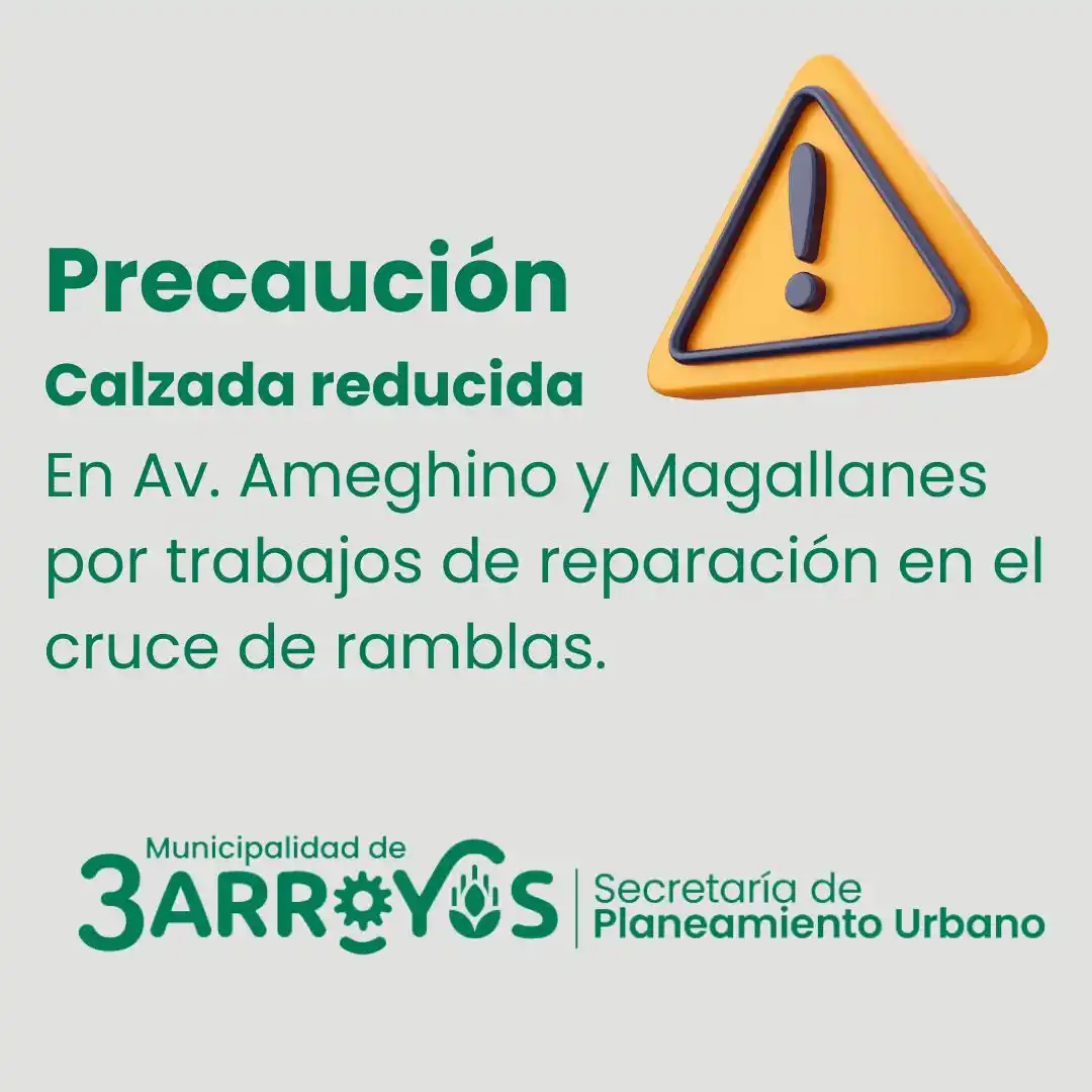 Por trabajos de reparación en el cruce de ramblas, solicitan precaución al circular por Magallanes y Ameghino