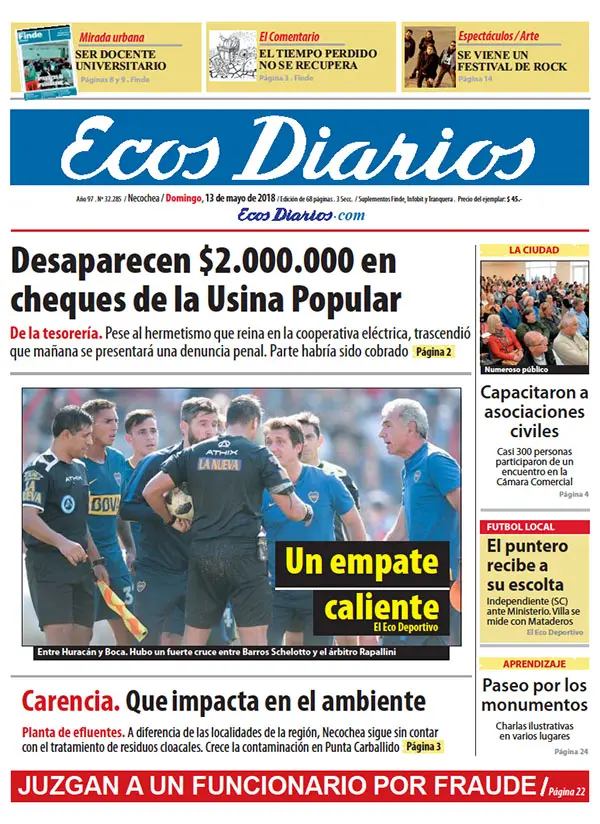 Tapa del 13 de mayo de 2018