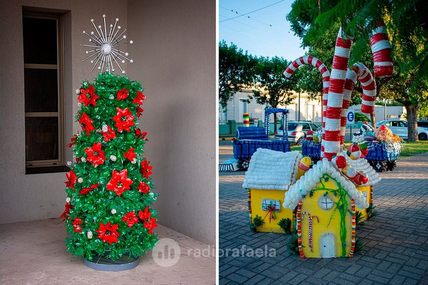 Franck se vistió de Navidad con adornos reciclados creados por la comunidad: “Es un granito de arena por el medio ambiente”