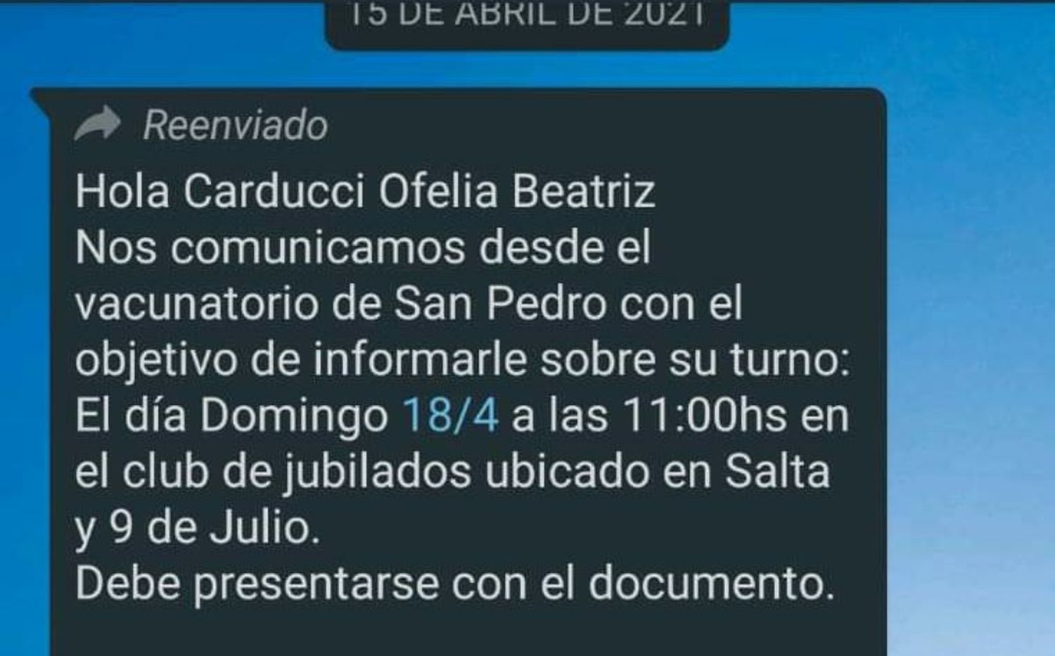 Insólito: recibió el turno de vacunación para su tía que falleció en 1994