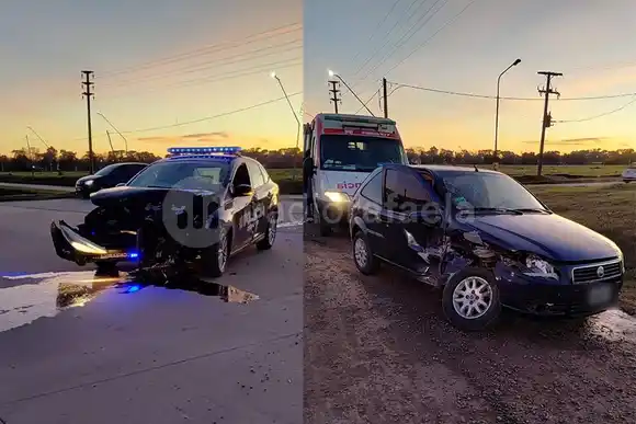 Violento impacto: un patrullero se llevó puesto un Fiat Palio en Beltramino y Actis