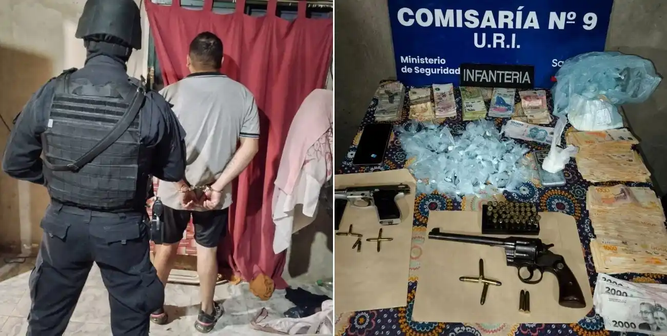 Cayó con dos armas cargadas, más de 100 gramos de cocaína y $500.000 en billetes