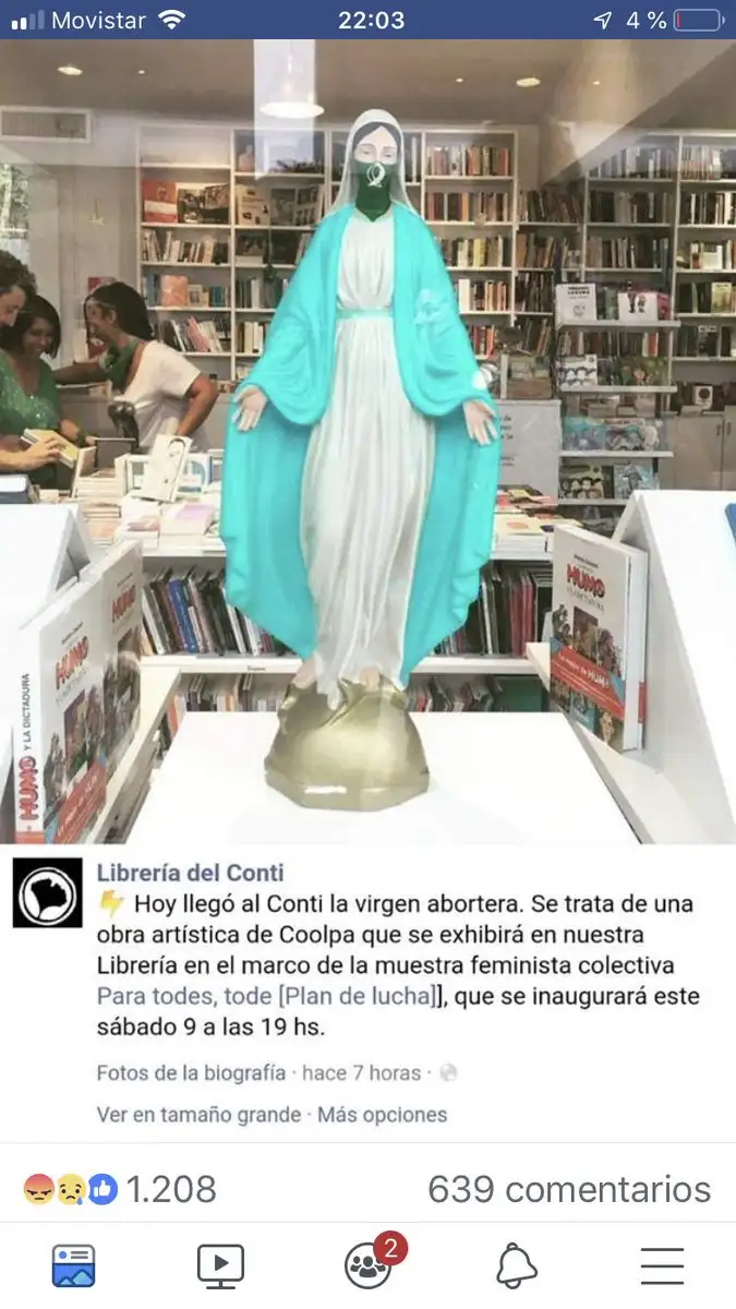 Polémica por una virgen con el pañuelo verde del aborto legal
