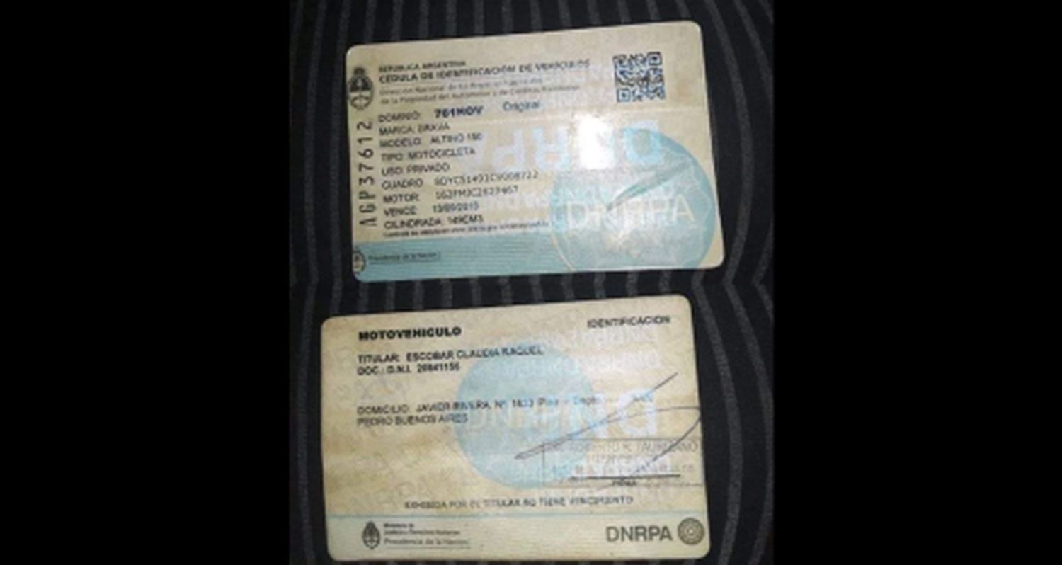 Tarjeta de moto encontrada