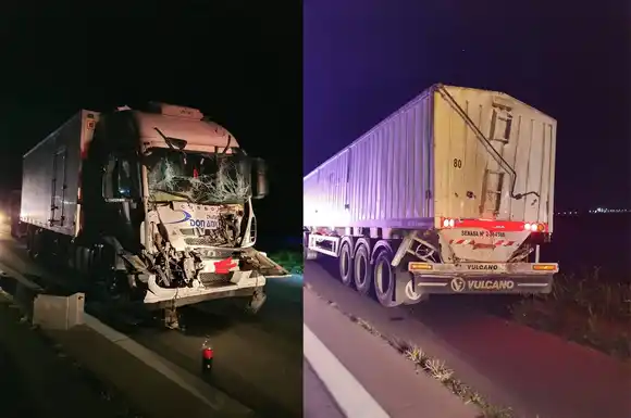 Un choque entre dos camiones en autopista dejó un chofer hospitalizado