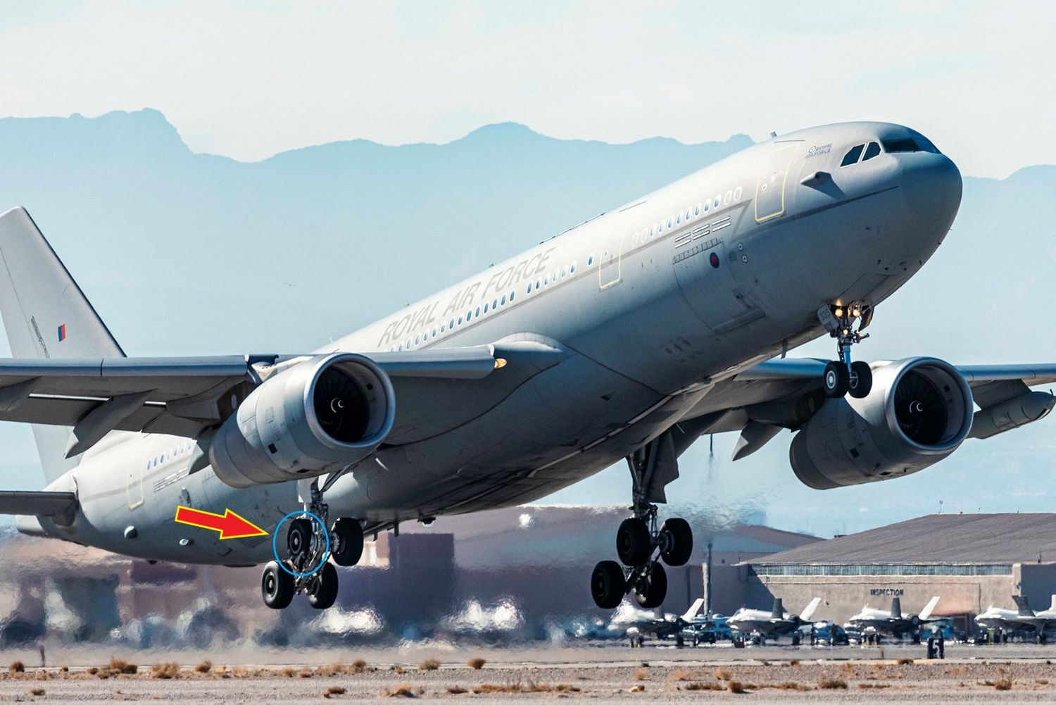 A330 MRTT Voyager de la RAF revienta un neumático durante los ejercicios Red Flag