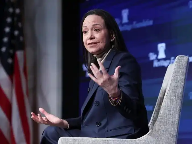María Corina Machado, durante la conferencia de prensa de ayer.