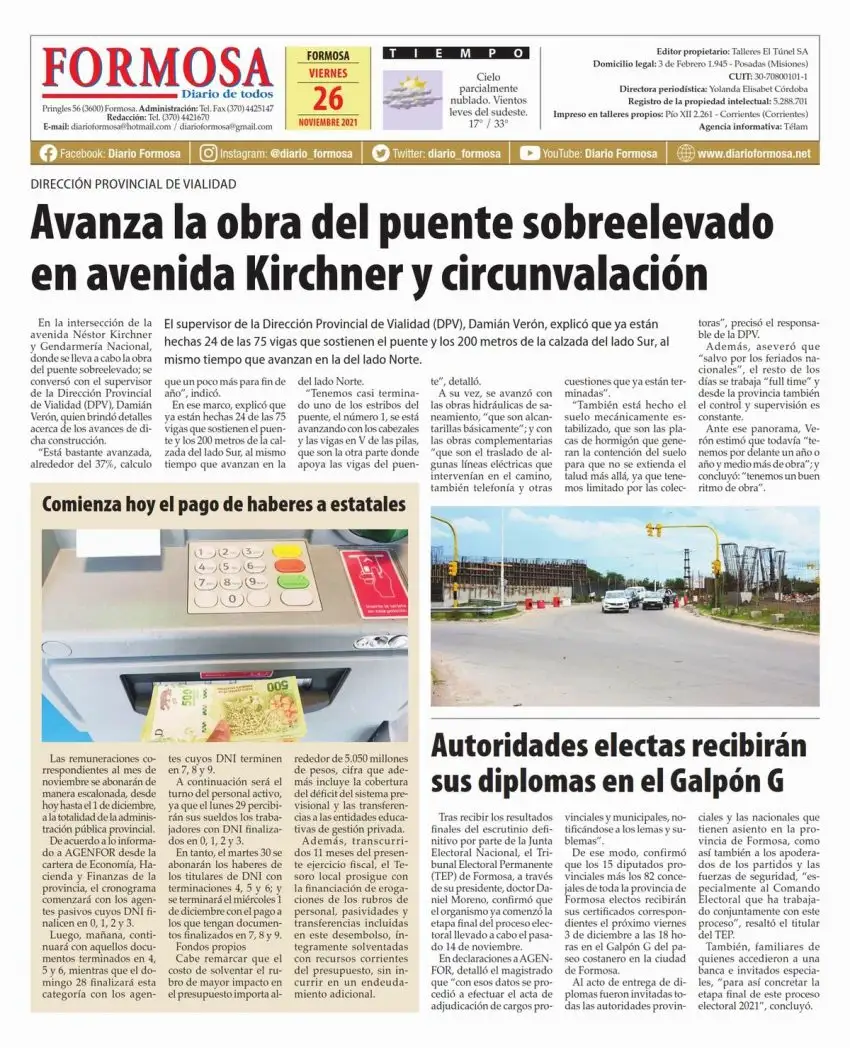 Tapa y Contratapa 26 de noviembre de 2021