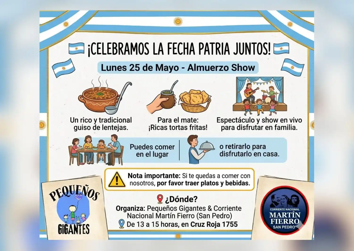 El comedor Pequeños Gigantes organiza un almuerzo y show para el 25 de Mayo