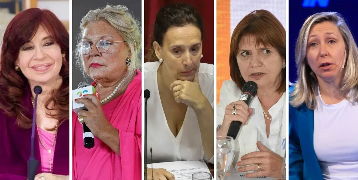 De izquierda a derecha: Cristina Fernández, Elisa Carrió, Gabriela Michetti, Patricia Bullrich y Myriam Bregman.