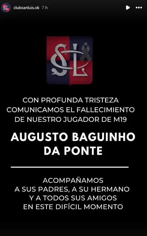 El mensaje publicado en las historias de Instagram de Club San Luis La Plata.