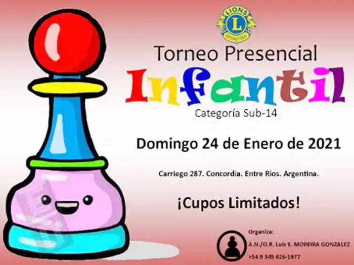Torneo presencial infantil de ajedrez categoría sub-14