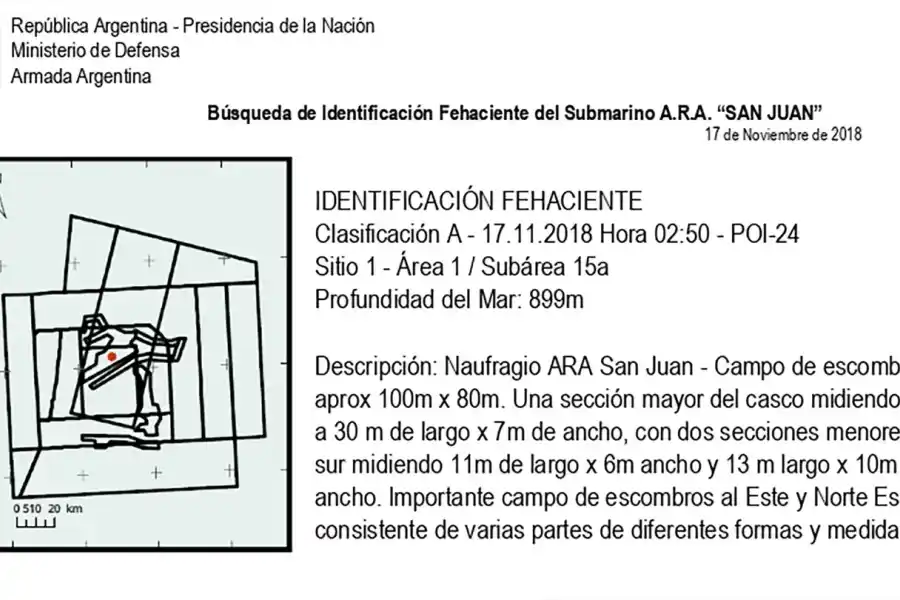 Una de las imágenes de la popa del ARA San Juan que obtuvo el minisubmarino de la empresa Ocean Infinity. Entre las 67 mil imágenes que tomaron, la más impactante fue la de un uniforme, al que identificaron por los galones