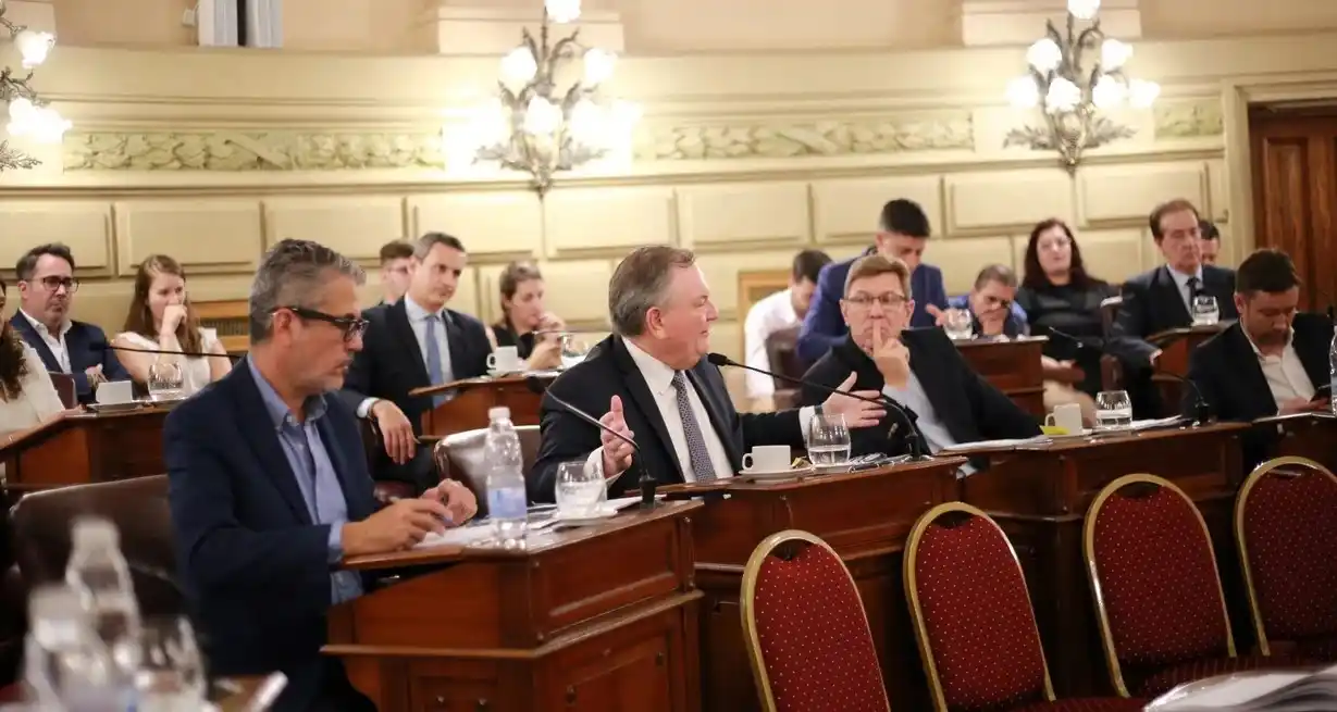 El presidente provisional del Senado Felipe Michlig, junto al jefe de la bancada radical Rodrigo Borla. Ambos destacaron que ya se han aprobado 15 normas de fondo pedidas por el gobernador Maximiliano Pullaro. Gentileza Senado de Santa Fe