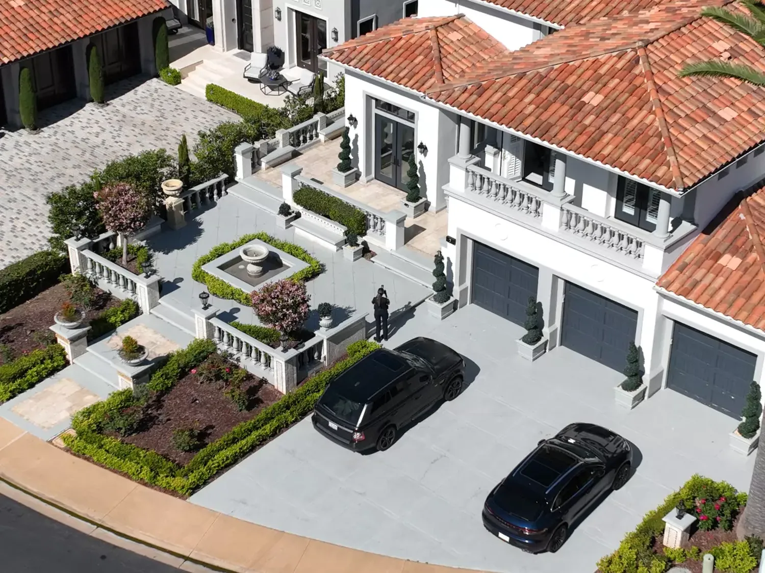 An aerial view of Newport Beach home where two people were shot.