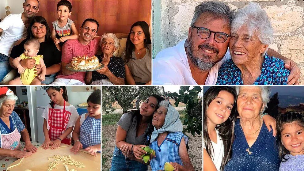 Donato junto a su madre y su familia italiana