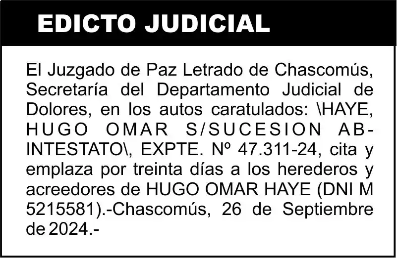 HAYE, HUGO OMAR S/SUCESION AB-INTESTATO