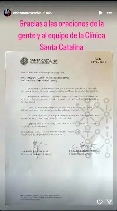 Elba Marcovecchio compartió el parte médico de Jorge Lanata.