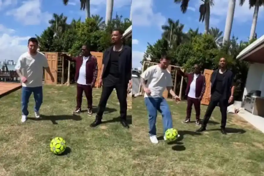 “Pateando con los chicos”: el divertido encuentro de Lionel Messi con Will Smith que causó furor