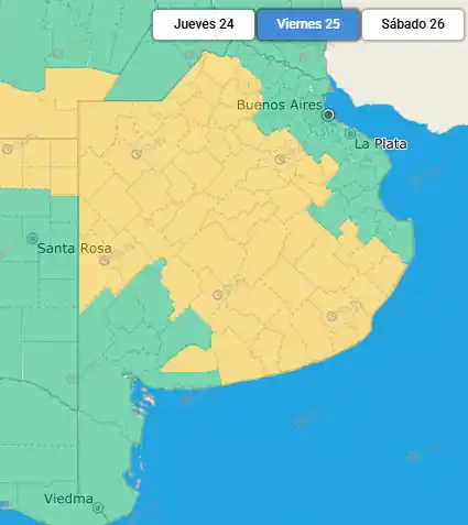 El mapa del alerta por tormentas para este jueves.