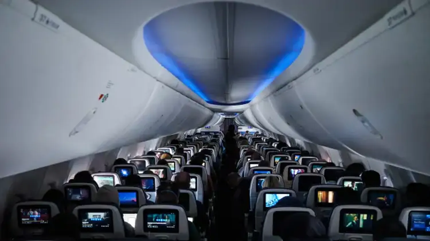 Passengers on a Boeing 737 Max-8 plane during a United Airlines flight departing from Newark Liberty International Airport (EWR) in Newark, New Jersey, US, on Wednesday, March 13, 2024.