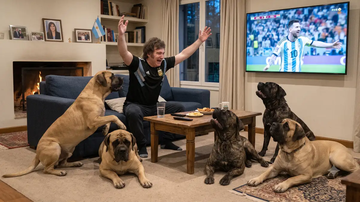 Milei festeja. Con sus perros en Olivos, nada de Casa Rosada.