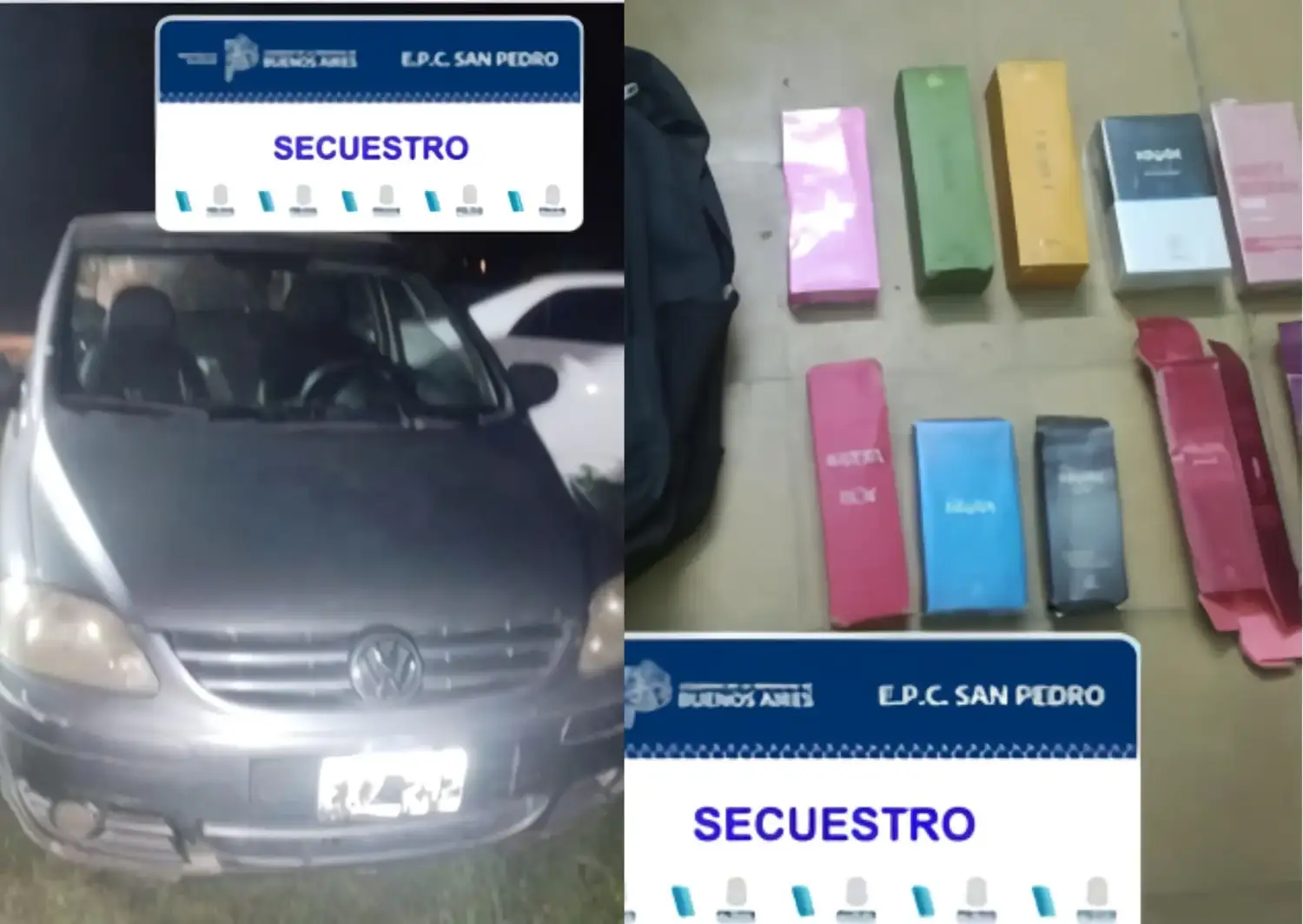 auto y elementos secuestrados