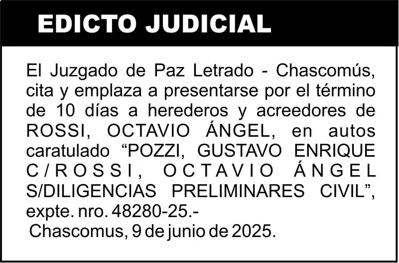 POZZI, GUSTAVO ENRIQUE C/ROSSI, OCTAVIO ÁNGEL S/DILIGENCIAS PRELIMINARES CIVIL”