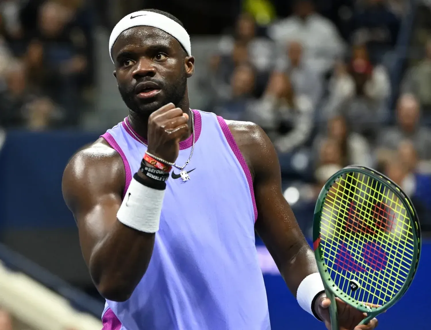 Frances Tiafoe celebrates after his U.S. Open quarterfinal win over Grigor Dimitrov on Sept. 3, 2024.