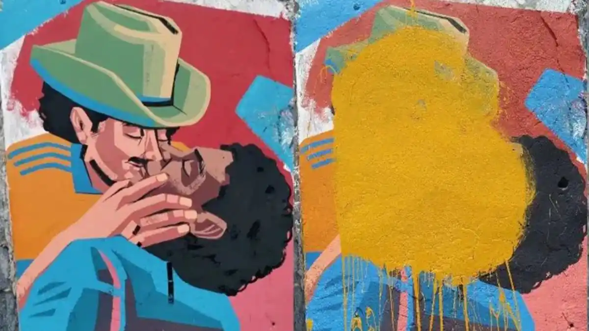 Viral: arruinaron un mural con dos hombres besándose y el artista lo restauró con toda creatividad