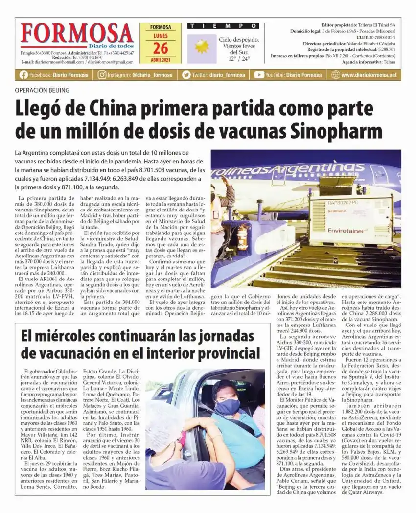 Tapa y Contratapa 26 de abril de 2021