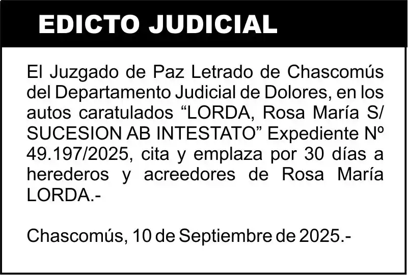 LORDA, Rosa María S/ SUCESION AB INTESTATO