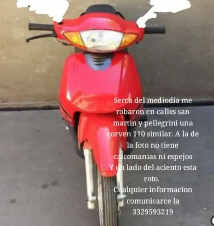Eliana quiere recuperar su moto Corven 110 de color rojo.