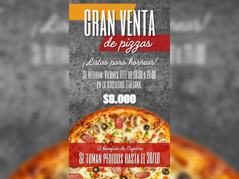 Venta de pizzas a beneficio de esgrimistas de la Sociedad Italiana