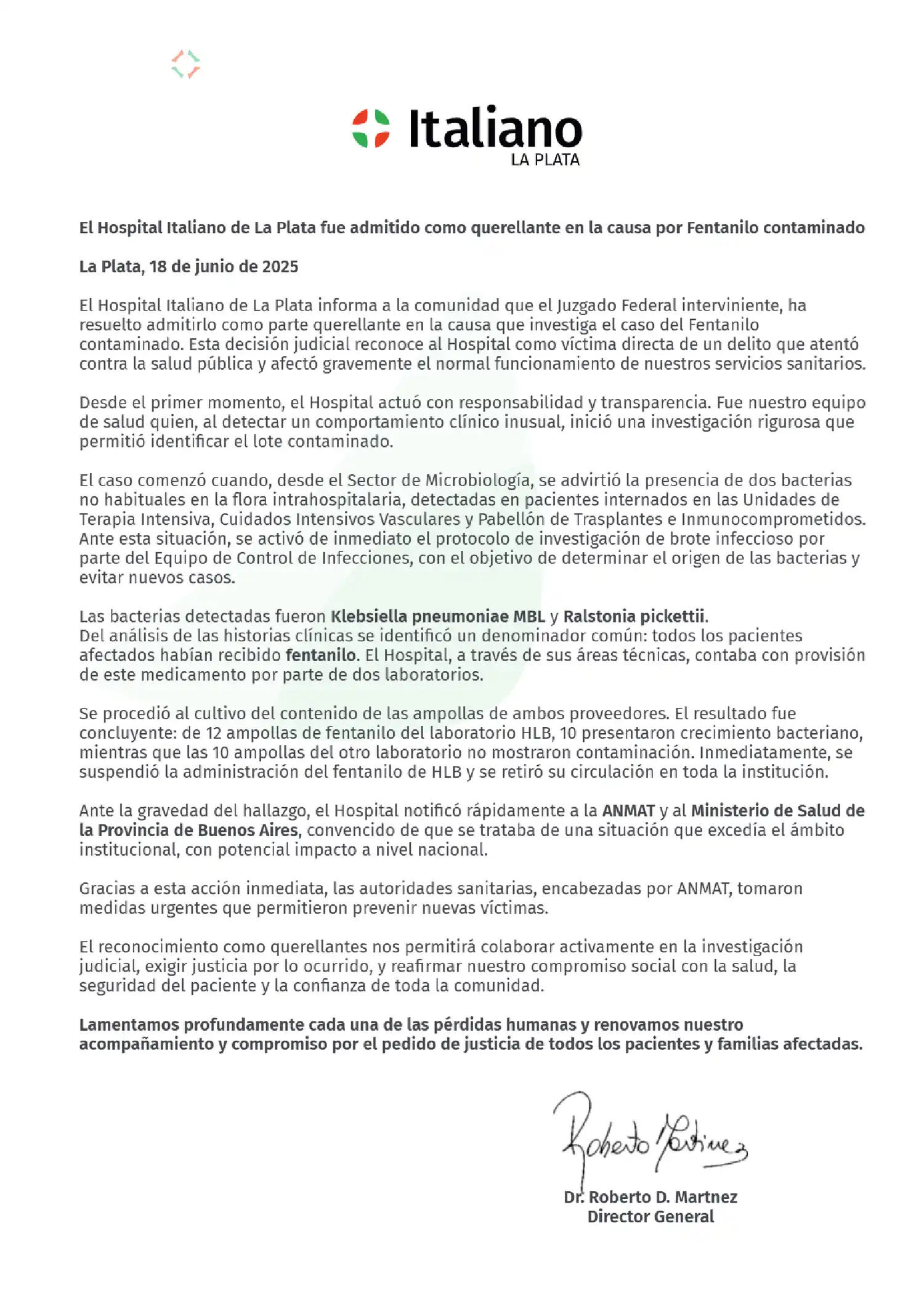 comunicado hospital italiano