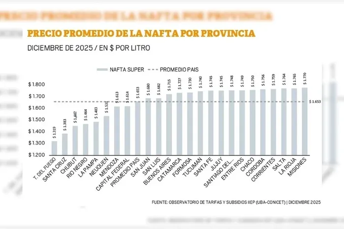 Precio promedio de nafta por provincia