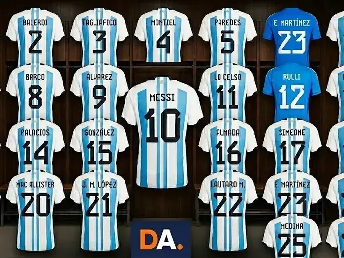 Los números de las camisetas que usará cada jugador de la Selección Argentina.