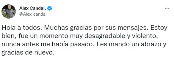 Álex Candal agradeció el apoyo. Foto Twitter