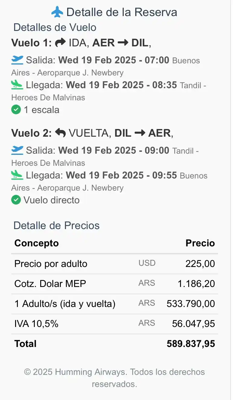 boleto avion tandil