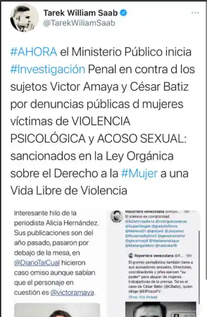 La información de la Fiscalía sobre la investigación a los periodistas. Foto Twitter
