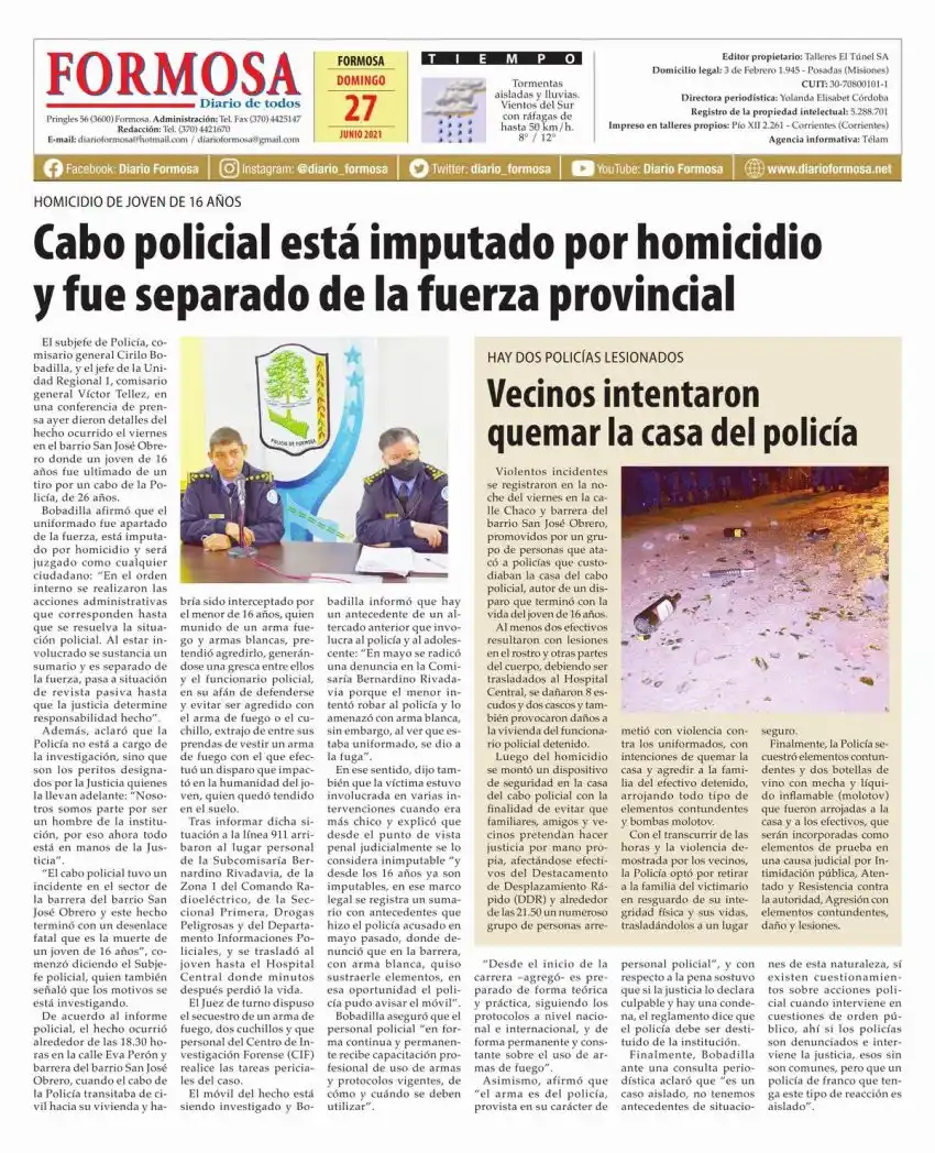 Tapa y Contratapa 27 de junio de 2021