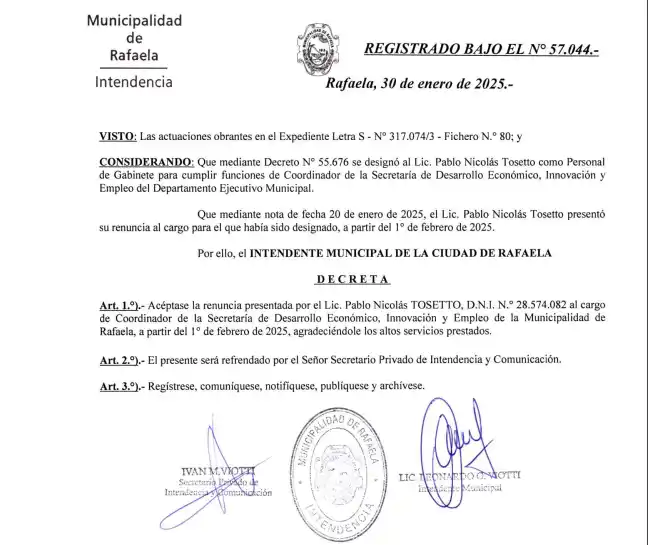 Pablo Tosetto Renuncia