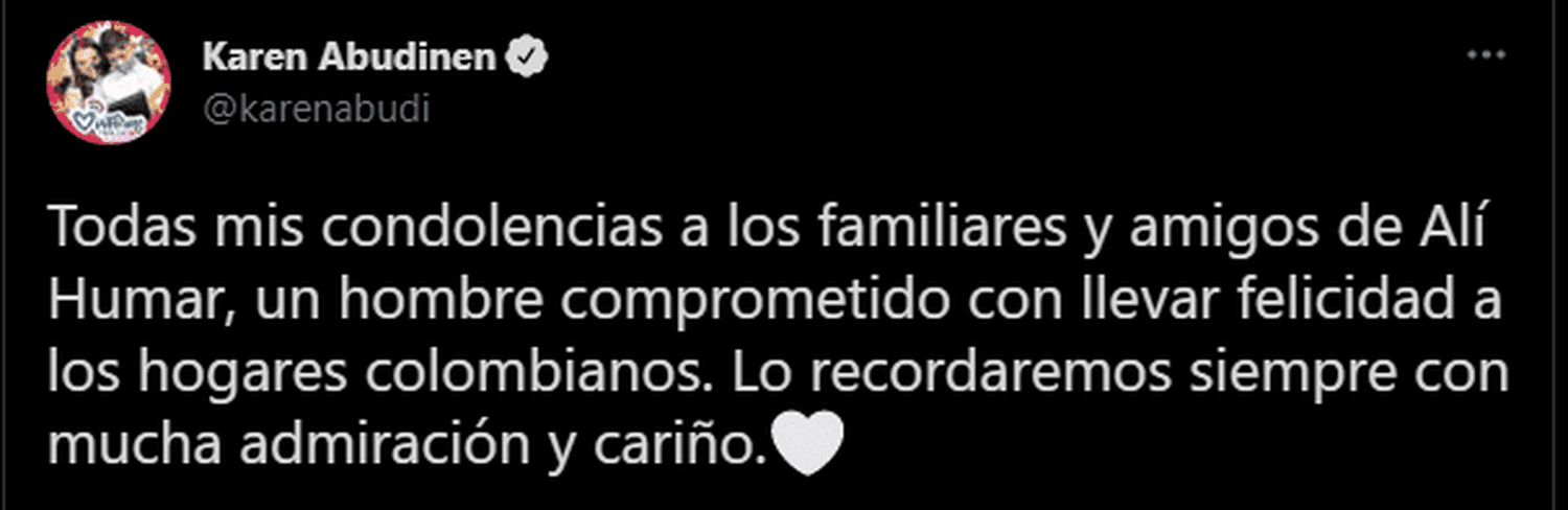 La ministra de Comunicaciones expresó el pesar por la partida de Alí Humar en Twitter.